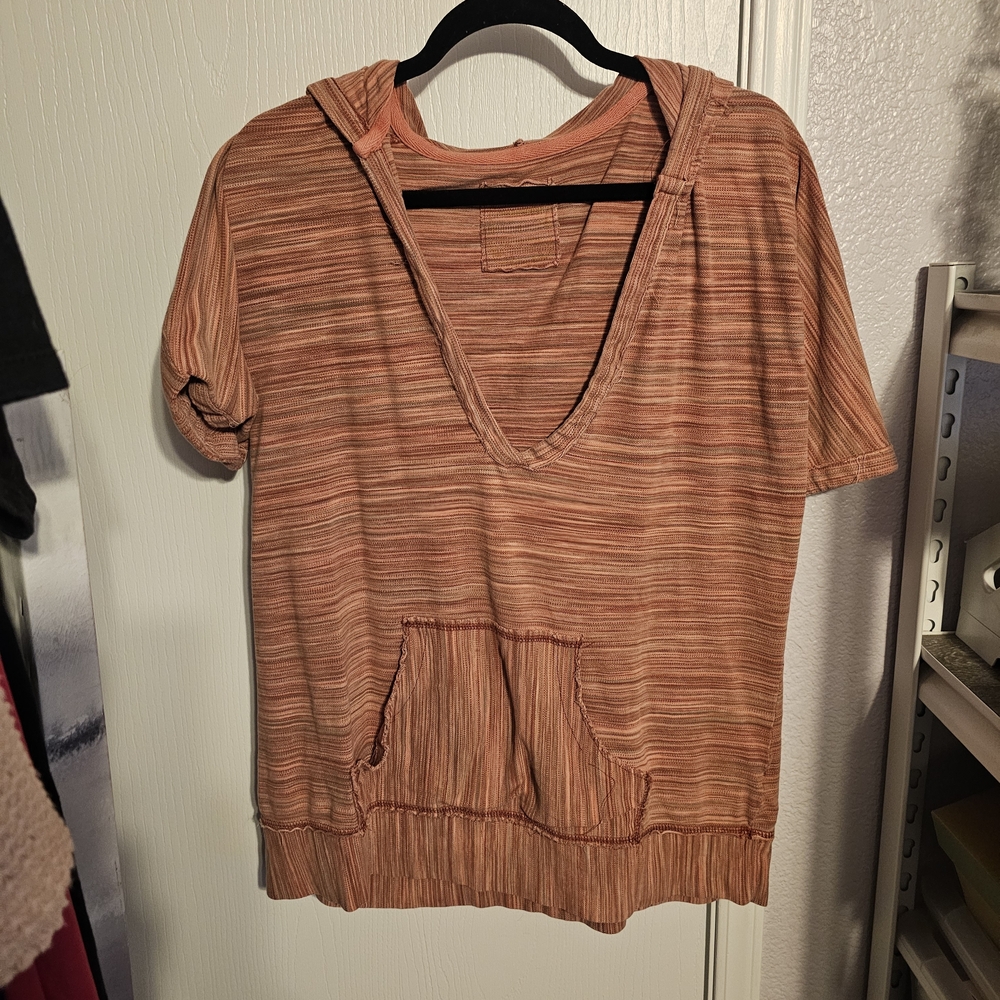 Maurices Rust Striped V-Neck Hoodie